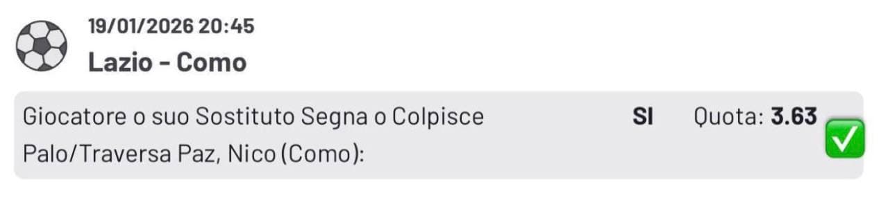 Screenshot risultato vincente pronostico calcio